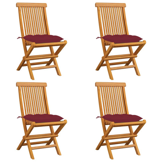 Sedie da Giardino con Cuscini Rosso Vino 4 pz Massello di Teak cod mxl 45593