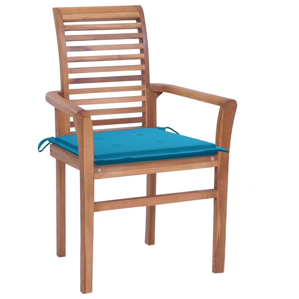 Sedie da Pranzo 2 pz con Cuscini Blu in Massello di Teak 3062599