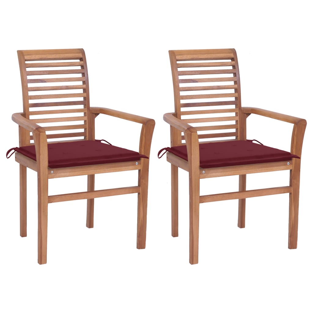 Sedie da Pranzo 2 pz con Cuscini Rosso Vino in Massello di Teak cod mxl 6192