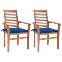 Sedie da Pranzo 2 pz con Cuscini Blu Reale in Massello di Teak 3062605