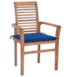 Sedie da Pranzo 2 pz con Cuscini Blu Reale in Massello di Teak 3062605