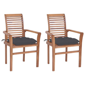 Sedie da Pranzo 2 pz con Cuscini Antracite in Massello di Teak 3062610