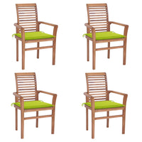 Sedie da Pranzo 4 pz e Cuscini Verde Brillante Massello di Teak 3062633