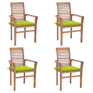 Sedie da Pranzo 4 pz e Cuscini Verde Brillante Massello di Teak 3062633