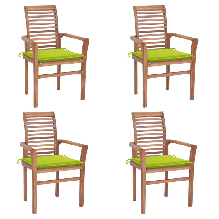 Sedie da Pranzo 4 pz e Cuscini Verde Brillante Massello di Teak 3062633