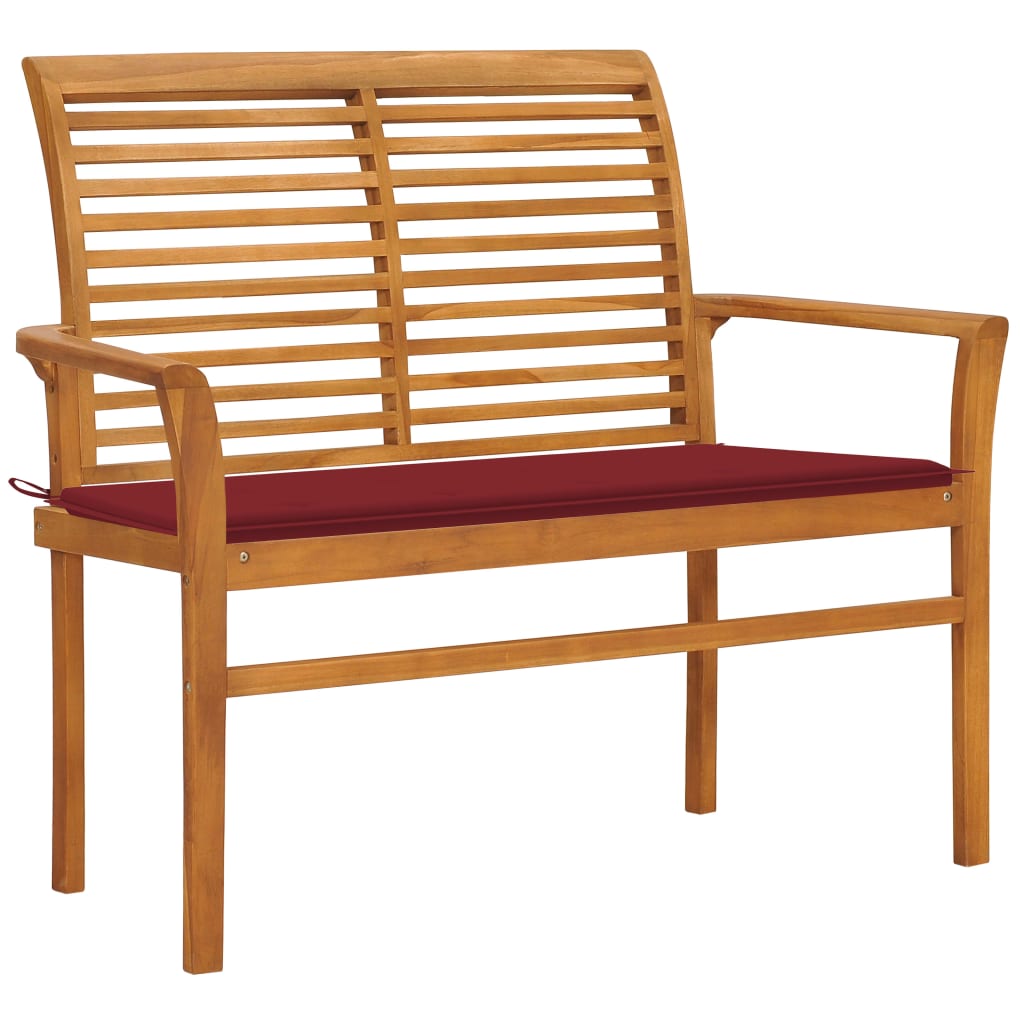 Panca da Giardino con Cuscino Rosso Vino 112 cm Legno di Teak 3062658