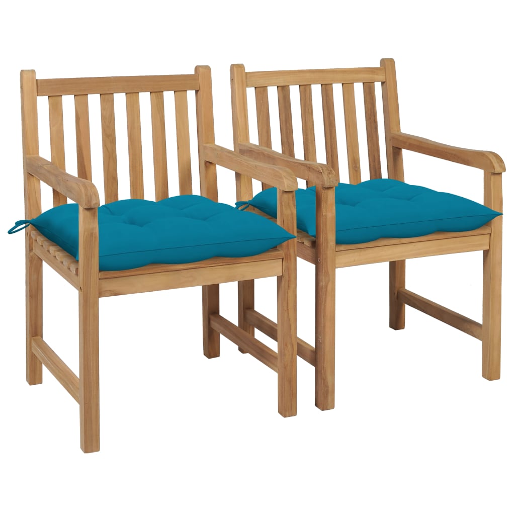 Sedie da Giardino 2 pz con Cuscini Azzurro in Massello di Teak 3062749