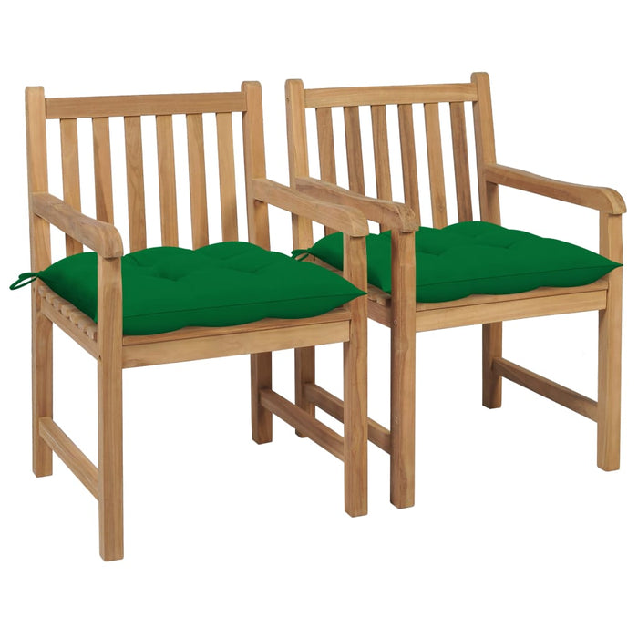 Sedie da Giardino 2 pz con Cuscini Verdi in Massello di Teak cod mxl 17343