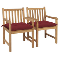 Sedie da Giardino 2 pz con Cuscini Rosso Vino in Massello Teak 3062754