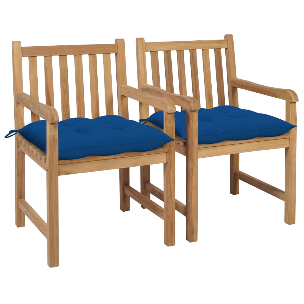 Sedie da Giardino 2 pz con Cuscini Blu in Massello di Teak 3062755