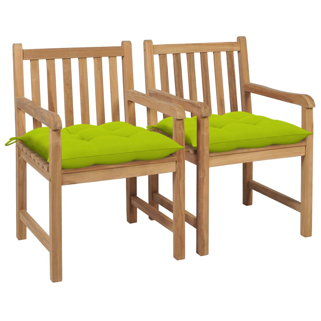 Sedie da Giardino 2 pz Cuscini Verde Brillante in Legno di Teak 3062756