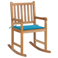 Sedia a Dondolo con Cuscino Blu in Massello di Teak cod mxl 45611