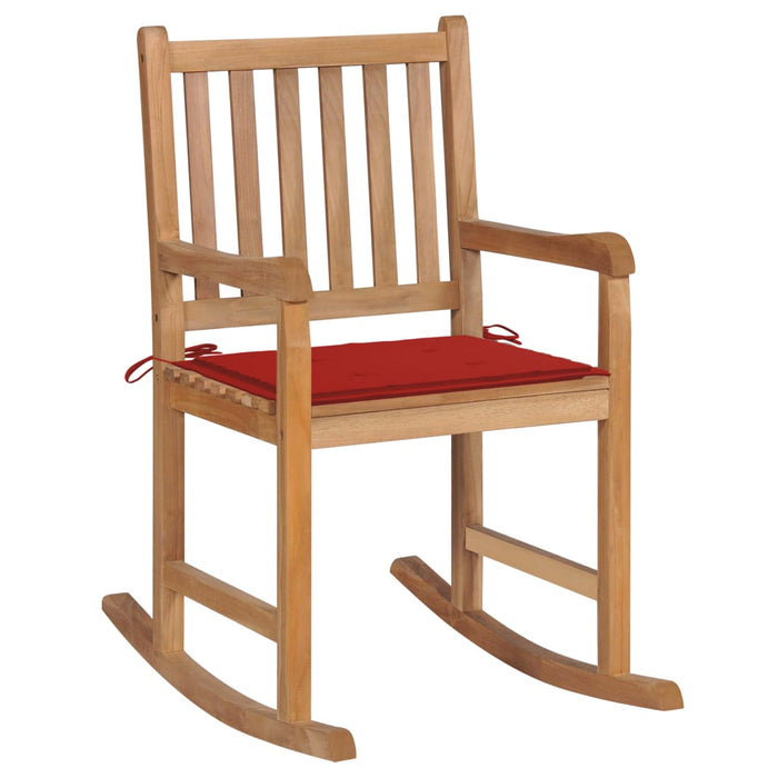 Sedia a Dondolo con Cuscino Rosso in Massello di Teak cod mxl 45604