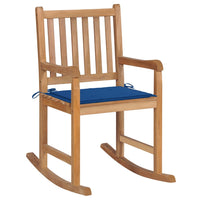 Sedia a Dondolo con Cuscino Blu Reale in Massello di Teak cod mxl 45613