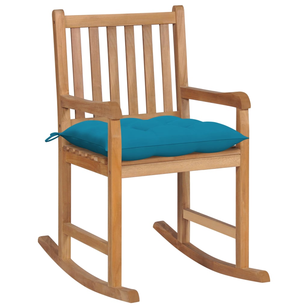 Sedia a Dondolo con Cuscino Azzurro in Massello di Teak cod mxl 45607