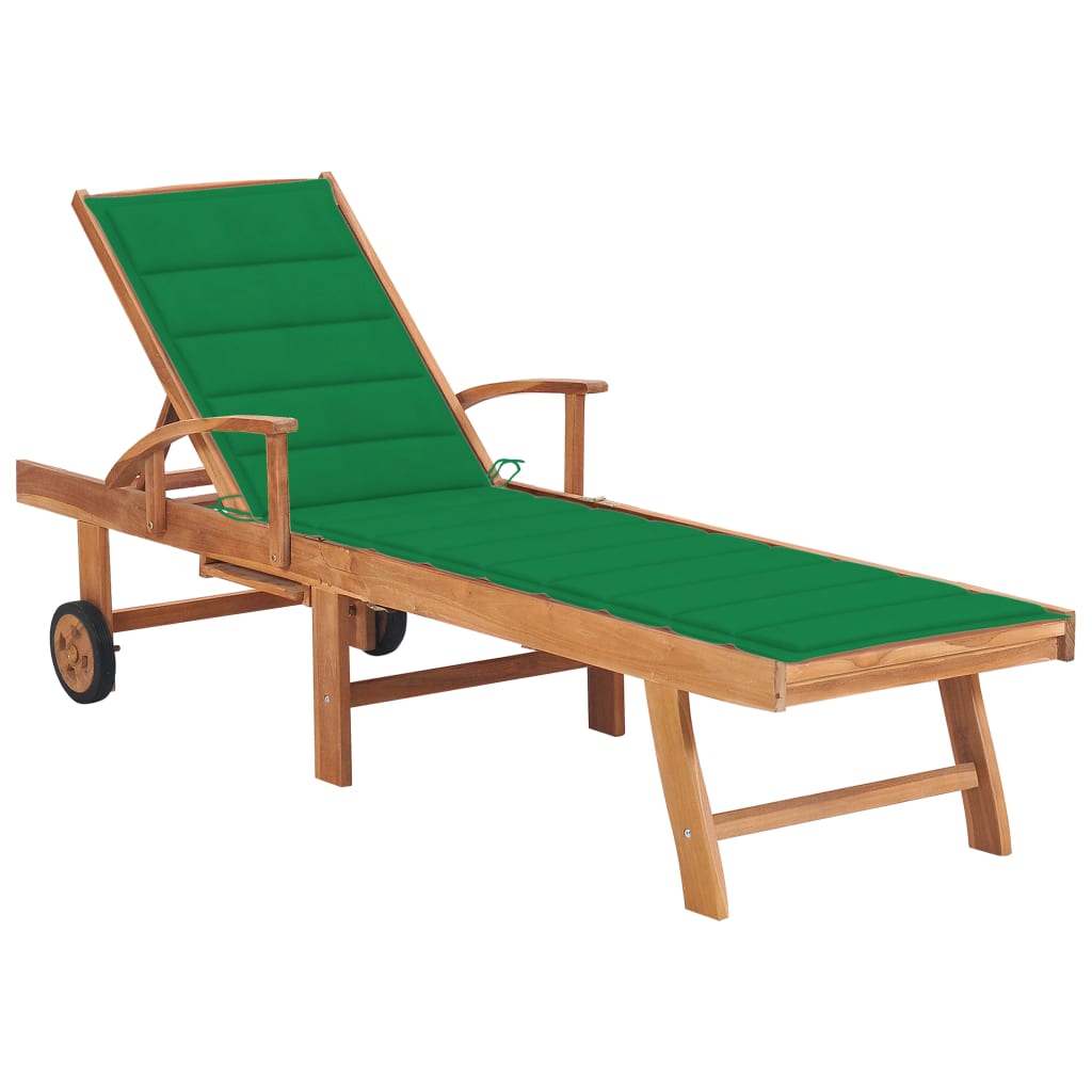 Lettino Prendisole con Cuscino in Massello di Teak Verde cod mxl 12778