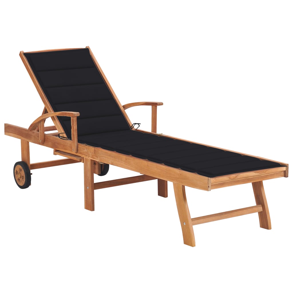 Lettino Prendisole con Cuscino in Massello di Teak Nero cod mxl 5653