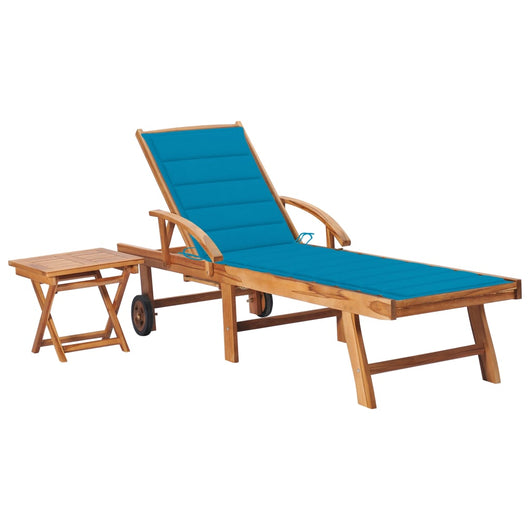 Lettino Prendisole con Tavolo e Cuscino in Massello di Teak cod mxl 75962