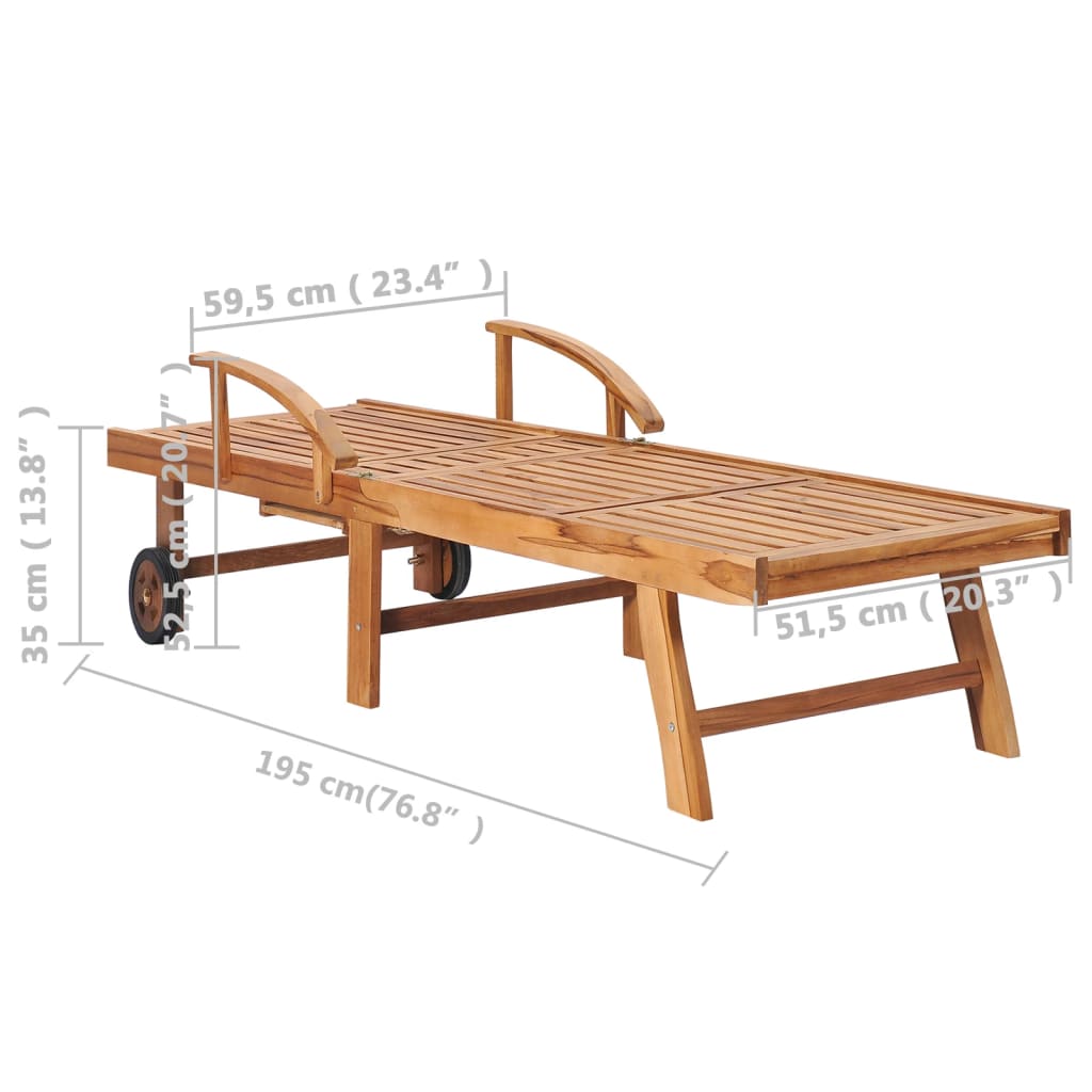 Lettino Prendisole con Tavolo e Cuscino in Massello di Teak 3063025