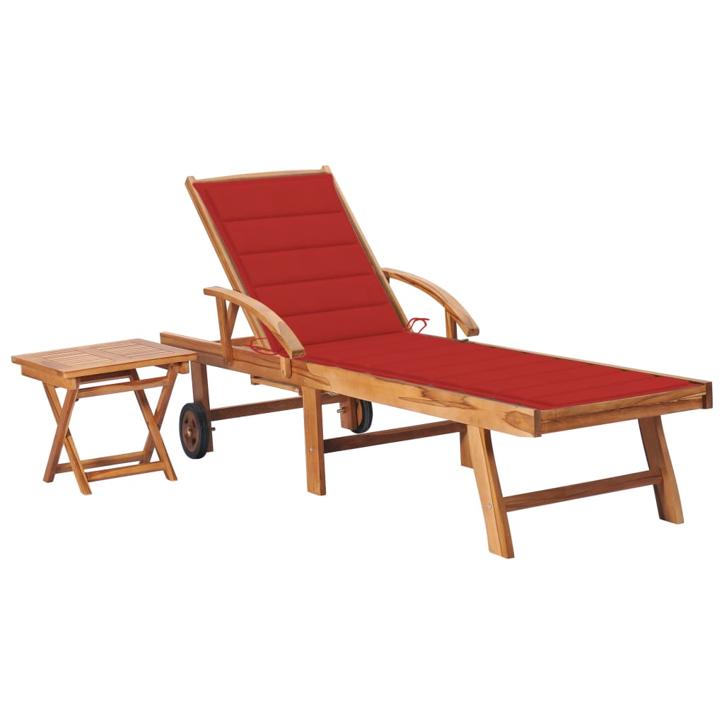 Lettino Prendisole con Tavolo e Cuscino in Massello di Teak cod mxl 75963