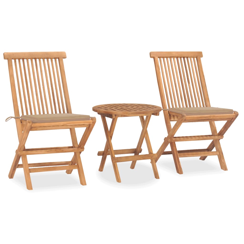 Set da Pranzo Giardino Pieghevole 3 pz Cuscino Massello di Teak cod mxl 43445