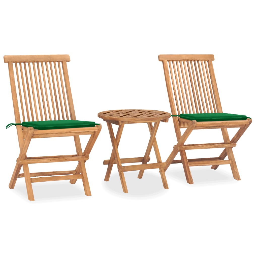 Set da Pranzo Giardino Pieghevole 3 pz Cuscino Massello di Teak cod mxl 39093