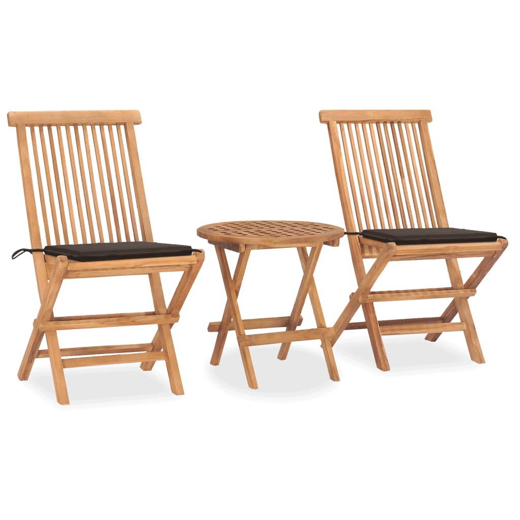 Set da Pranzo Giardino Pieghevole 3 pz Cuscino Massello di Teak cod mxl 40536