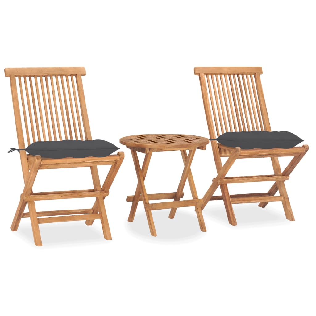 Set da Pranzo Giardino Pieghevole 3 pz Cuscino Massello di Teak cod mxl 43447