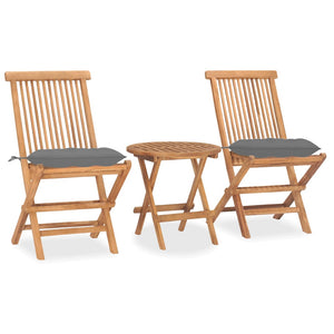 Set da Pranzo Giardino Pieghevole 3 pz Cuscino Massello di Teak cod mxl 43443