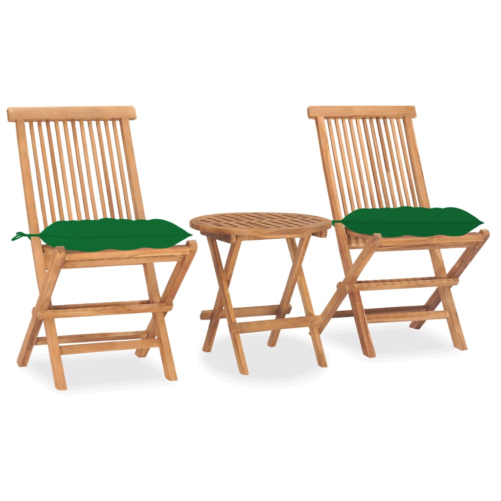 Set da Pranzo Giardino Pieghevole 3 pz Cuscino Massello di Teak cod mxl 41072