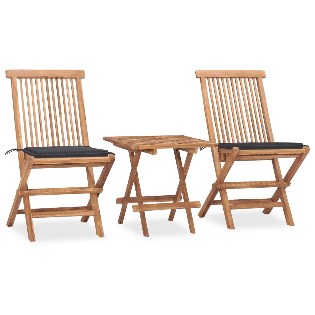 Set da Pranzo Giardino Pieghevole 3 pz Cuscino Massello di Teak 3063198