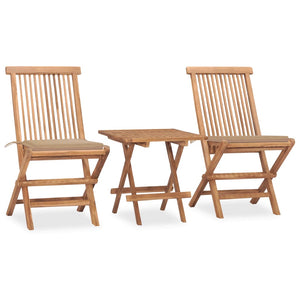 Set da Pranzo Giardino Pieghevole 3 pz Cuscino Massello di Teak cod mxl 43472