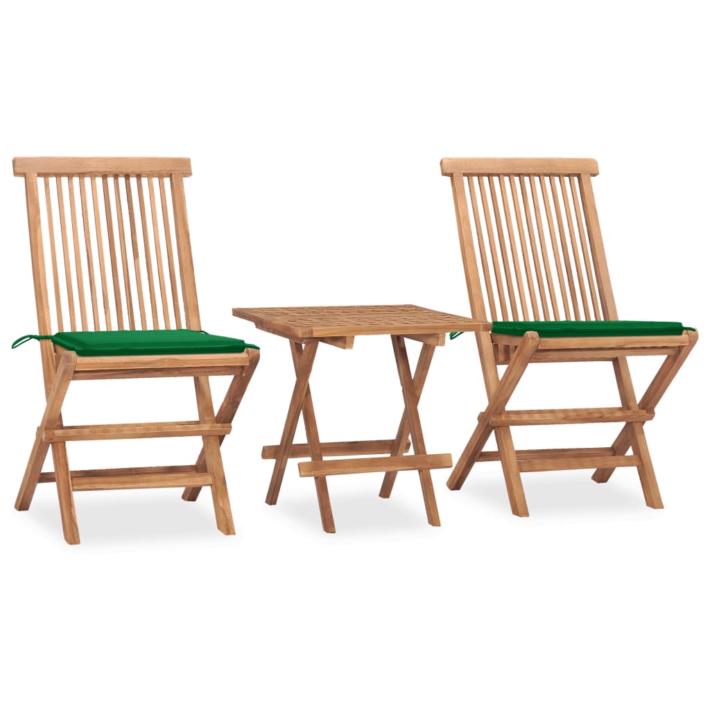 Set da Pranzo Giardino Pieghevole 3 pz Cuscino Massello di Teak cod mxl 40531