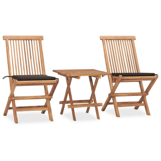 Set da Pranzo Giardino Pieghevole 3 pz Cuscino Massello di Teak cod mxl 39105