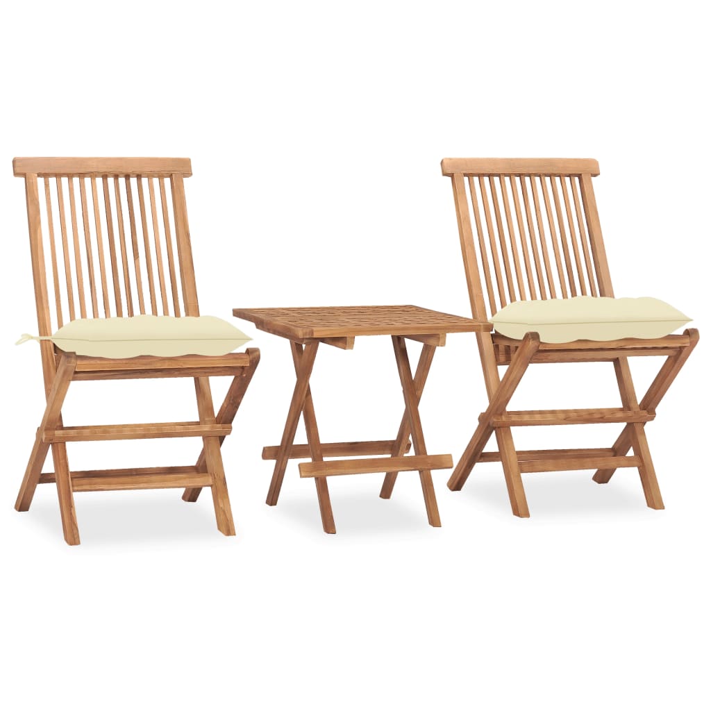 Set da Pranzo Giardino Pieghevole 3 pz Cuscino Massello di Teak cod mxl 40104