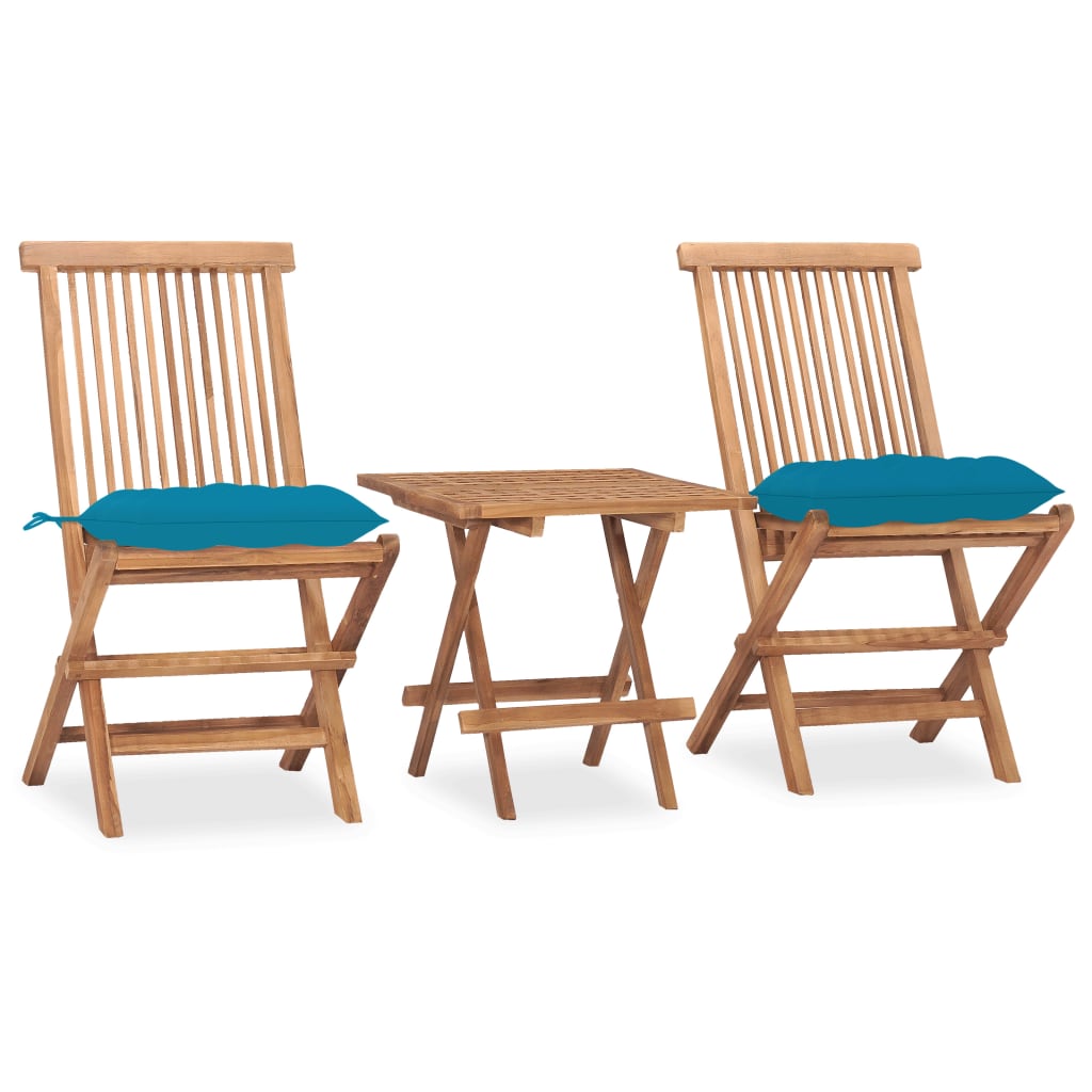 Set da Pranzo Giardino Pieghevole 3 pz Cuscino Massello di Teak cod mxl 40105