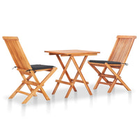 Set da Bistrot 3 pz con Cuscini Antracite in Massello di Teak cod mxl 40538