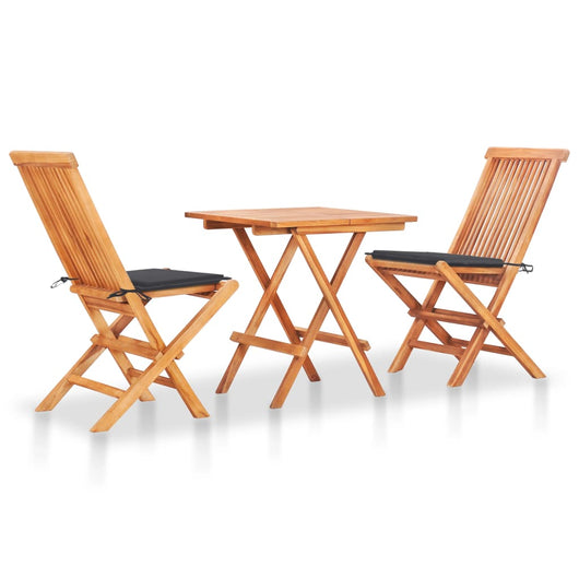 Set da Bistrot 3 pz con Cuscini Antracite in Massello di Teak cod mxl 40538