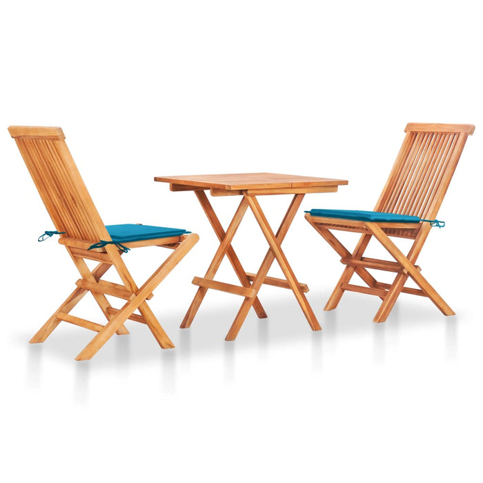 Set da Bistrot 3 pz con Cuscini Blu in Legno Massello di Teak 3063229