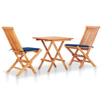 Set da Bistrot 3 pz con Cuscini Blu Reale in Massello di Teak 3063235