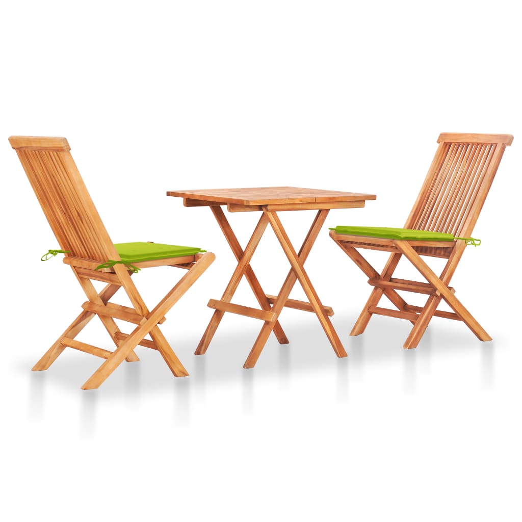 Set da Bistrot 3 pz con Cuscini Verde Brillante Legno di Teak 3063236