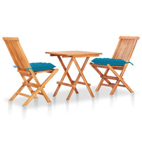 Set da Bistrot 3 pz con Cuscini Azzurri Legno Massello di Teak cod mxl 39238