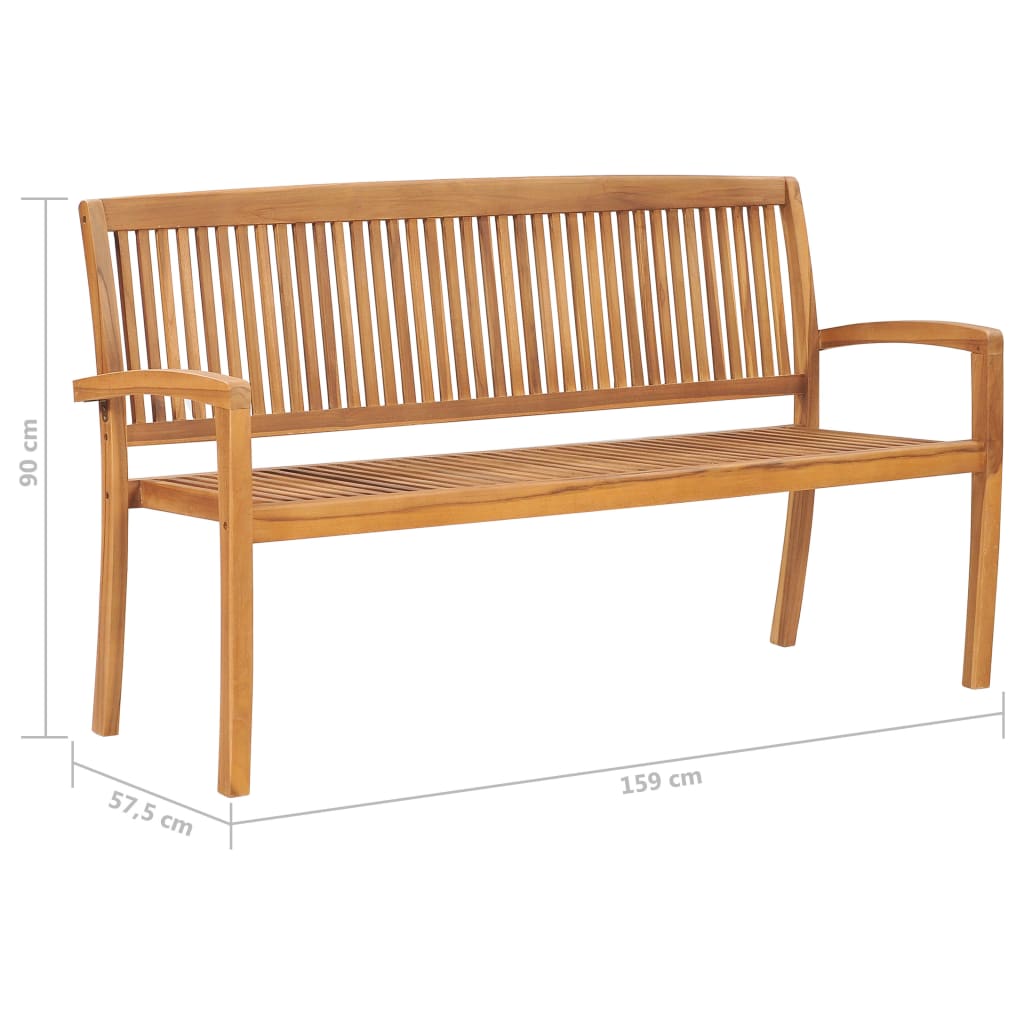 Panchina da Giardino Impilabile e Cuscino 159cm Teak Massello cod mxl 45620