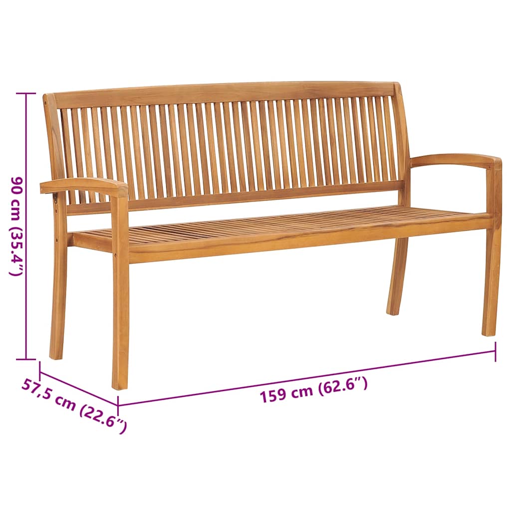 Panchina da Giardino Impilabile e Cuscino 159cm Teak Massello 3063319