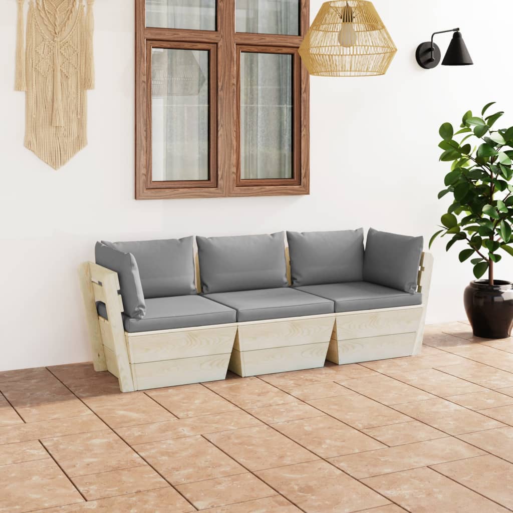 Divano da Giardino a 3 Posti su Pallet con Cuscini Legno Abete 3063397