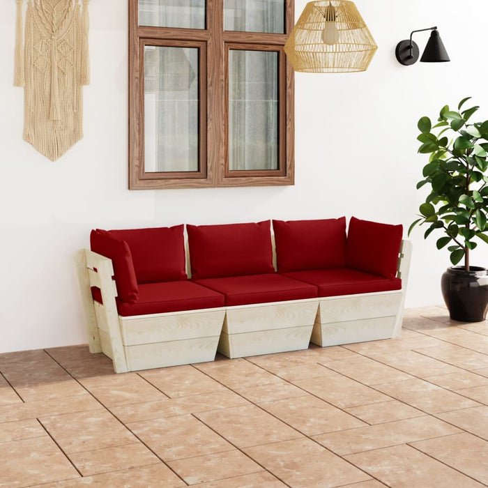 Divano da Giardino a 3 Posti su Pallet con Cuscini Legno Abete cod mxl 43866