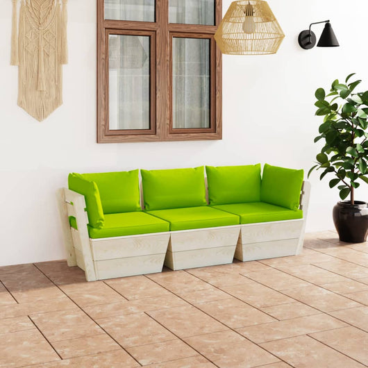 Divano da Giardino a 3 Posti su Pallet con Cuscini Legno Abete cod mxl 43995