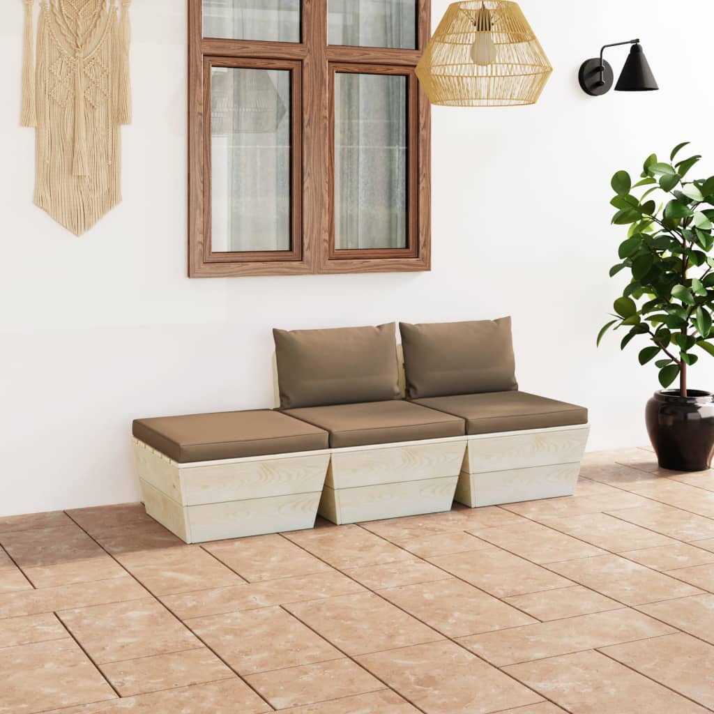 Set Divani da Giardino su Pallet 3 pz con Cuscini Legno Abete 3063416