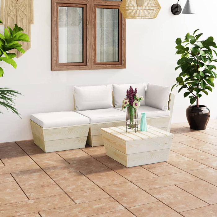 Set Divani da Giardino su Pallet 4 pz con Cuscini Legno Abete 3063434