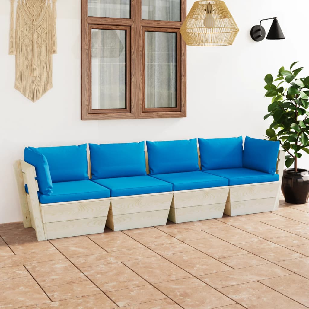 Divano da Giardino a 4 Posti su Pallet con Cuscini Legno Abete cod mxl 44004